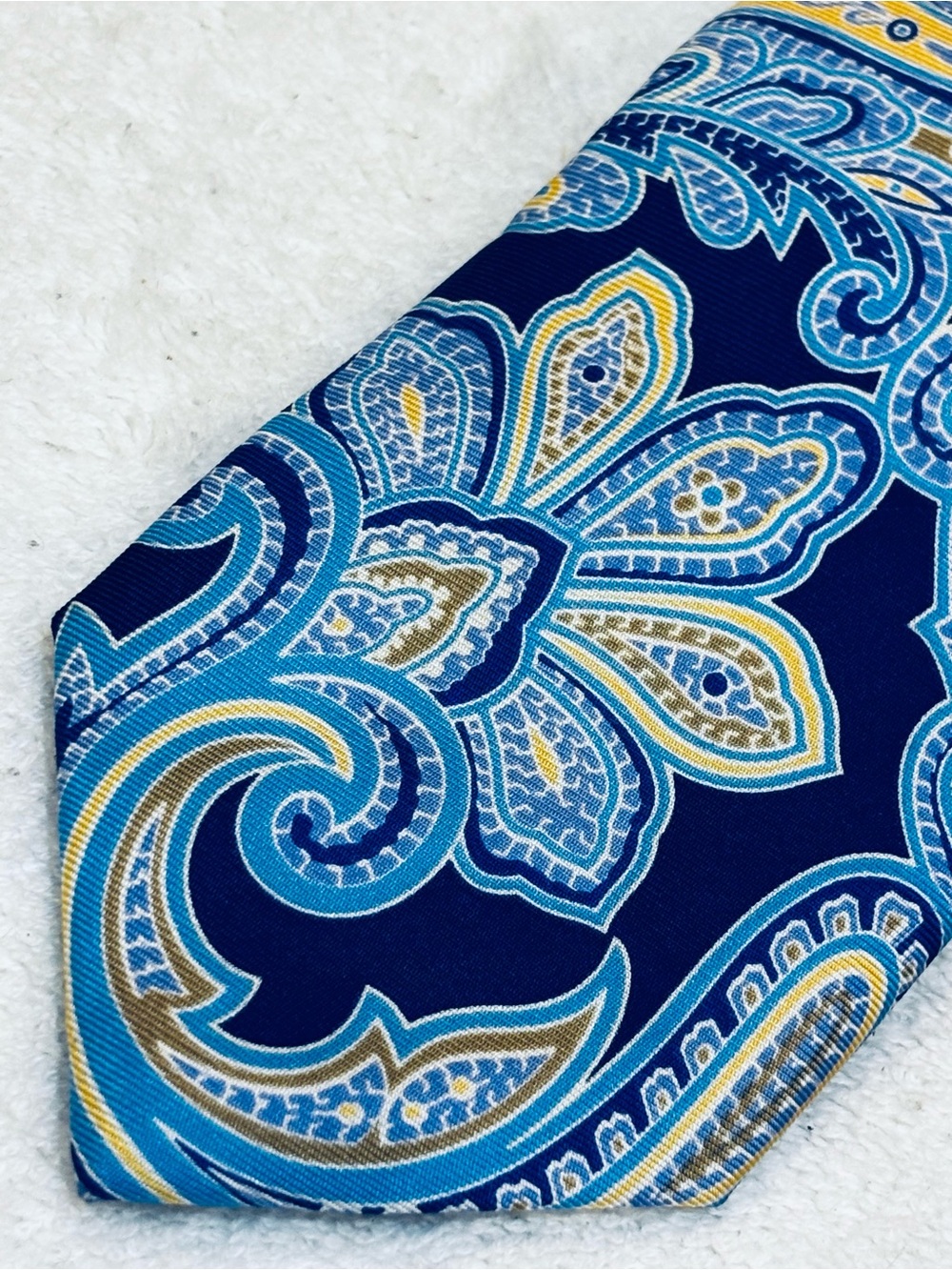 Chaps Navy Blue Paisley Tie with Teal and Gold Accents